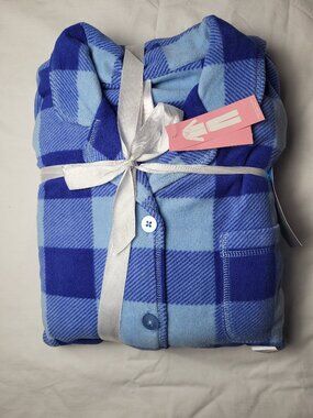 Covington Pajama Set Women's XL Blue Plaid Button Down Retro Cozy Soft Lounge